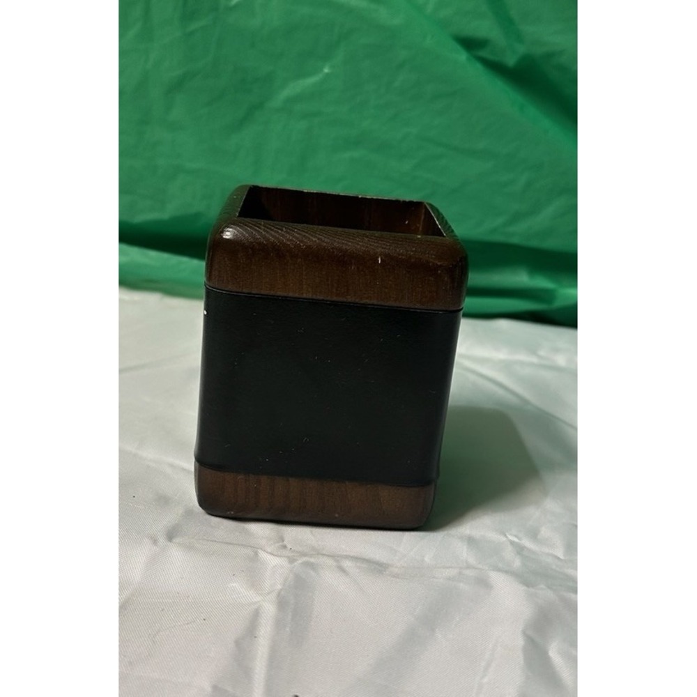 Dacasso Wooden Square Desk Organizer Pen Holder Dark Wood Office Accessory
